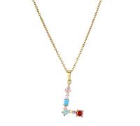 LMMSHA Fashion Purple Red Green Yellow Crystal A-Z Letter Pendants and Necklaces Color Necklace For Women
