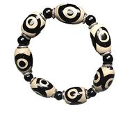 LMMSHA Feng Shui Black Obsidian Wealth Bracelet， Bracelet,Beaded Bracelets, Natural Old Agate Dzi Bead Bracelet