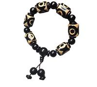 LMMSHA Feng Shui Black Obsidian Wealth Bracelet， Bracelet,Beaded Bracelets,Natural Old Agate Dzi Bead Bracelet Bangle
