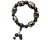 LMMSHA Feng Shui Black Obsidian Wealth Bracelet， Bracelet,Beaded Bracelets,Old Agate Three Eyes Dzi Bead Bracelet Jewelry