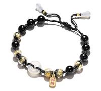 LMMSHA Feng Shui Bracelet,Agate Bracelet Feng Shui Wealth Bracelet White Agate Harmony Buckle Ancient Coin Carnelian Bracelet Longevity Gourd Charm Gold Foil Glaze Vintage Red Cord Bracelet Prosperity