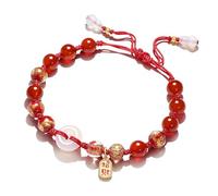 LMMSHA Feng Shui Bracelet,Agate Bracelet Feng Shui Wealth Bracelet White Agate Harmony Buckle Ancient Coin Carnelian Bracelet Longevity Gourd Charm Gold Foil Glaze Vintage Red Cord Bracelet Prosperity