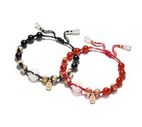 LMMSHA Feng Shui Bracelet,Agate Bracelet Feng Shui Wealth Bracelet White Agate Harmony Buckle Ancient Coin Carnelian Bracelet Longevity Gourd Charm Gold Foil Glaze Vintage Red Cord Bracelet Prosperity