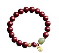 LMMSHA Feng Shui Bracelet, Cinnabar Bracelet Feng Shui Bracelet Gold Lucky Charm Bracelet for Women Jade Amulet Good Fortune Prosperity Bracelet Chakra Crystal Quartz Bracelet(10mm)