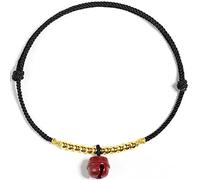 LMMSHA Feng Shui Bracelet,Feng Shui Anklet Red String Ankle Bracelet Cinnabar Bell Pendant Lucky Charm Bracelet Handmade Cord Foot Bracelet Adjustable Fortune Amulet Jewelry Women Anklet(Black)