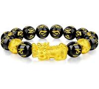 LMMSHA Feng Shui Bracelet, Feng Shui Black Obsidian Bracelet,Feng Shui Wealth Bracelet Natural Six Words Bracelet Reiki Talisman for Prosperity Money Good Luck,12mm