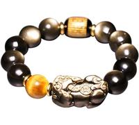 LMMSHA Feng Shui Bracelet, Feng Shui Black Obsidian Bracelet,Wealth Bracelet Tiger Eye Stone Reiki Crystal Bracelet Chakra Bracelet Amulet Lucky Adjustable Bracelet,Style B,16mm