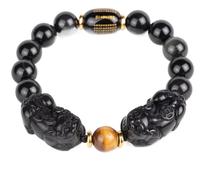 LMMSHA Feng Shui Bracelet, Feng Shui Black Obsidian Bracelet,Wealth Bracelet Tiger Eye Stone Reiki Crystal Bracelet Chakra Bracelet Amulet Lucky Adjustable Bracelet,Style B,16mm
