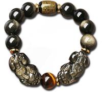 LMMSHA Feng Shui Bracelet, Feng Shui Black Obsidian Bracelet,Wealth Bracelet Tiger Eye Stone Reiki Crystal Bracelet Chakra Bracelet Amulet Lucky Adjustable Bracelet,Style B,16mm