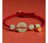 LMMSHA Feng Shui Bracelet,Feng Shui Bracelet Handmade String Bracelet Hetian Jade Bracelet Harmony Buckle Charm Gold Pendant Bracelet Adjustable Good Luck Bracelet Amulet Women Gift(Pendant Dark Red)