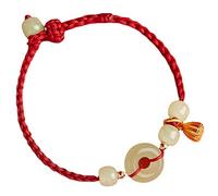 LMMSHA Feng Shui Bracelet,Feng Shui Bracelet Handmade String Bracelet Hetian Jade Bracelet Harmony Buckle Charm Gold Pendant Bracelet Adjustable Good Luck Bracelet Amulet Women Gift(Pendant Red)