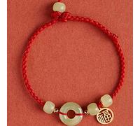 LMMSHA Feng Shui Bracelet,Feng Shui Bracelet Handmade String Bracelet Hetian Jade Bracelet Harmony Buckle Charm Gold Pendant Bracelet Adjustable Good Luck Bracelet Amulet Women Gift(Fu Pendant Red)