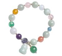 LMMSHA Feng Shui Bracelet,Feng Shui Jade Bracelet Wu Lou Calabash Multi-Gem Crystal Wealth Bracelet 7 Chakra Balancing Prosperity Gourd Charm Chalcedony Bangle Longevity Good Luck Chi Money