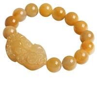 LMMSHA Feng Shui Bracelet,Feng Shui Wealth Bracelet Bracelet Carrying Ancient Coins Golden Silk Jade Bracelet Stretchy Bangle Yellow Jade Bracelet Women Men Talisman for Good Luck(13MM)