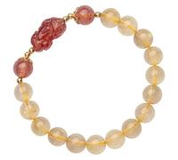 LMMSHA Feng Shui Bracelet,Feng Shui Wealth Bracelet Golden Rutilated Crsytal Strawberry Quartz Bracelet Multi- Quartz Amulet Lucky Charm Bracelet Chakra Wealth Against Evil Spirits