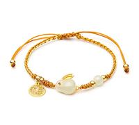 LMMSHA Feng Shui Bracelet,Feng Shui Wealth Bracelet Jade Bunny Bracelet Hetian Nephrite Jade Animal Talisman for Chakra Crystal Bracelet Golden Hand-Woven Auspicous Cord Amulet Prosperity Luck Money