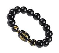 LMMSHA Feng Shui Bracelet, Gemstone Agate Bracelet 10mm Chakra Stone Beads Bracelet Chinese Animal Talisman Bracelet Feng Shui Bracelet for Women Men Amulet Wealth Good Fortune(Black,Ox)