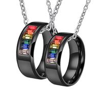 LMMSHA Girls Jewelry 2PCS His Hers Matching Set Couples, LGBT withNecklace for Women, Black Stainless Steel Pendant Necklaces, Length 50/ 60CM Decorations