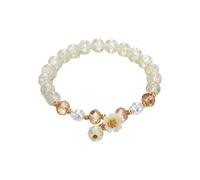 LMMSHA Gold Plated Jade Daisy Crystal Glass Bracelet for Women, Chinese Style Jade Bead Bracelet, Gifts for Family
