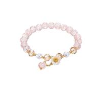 LMMSHA Gold Plated Jade Daisy Crystal Glass Bracelet for Women, Chinese Style Jade Bead Bracelet, Gifts for Family