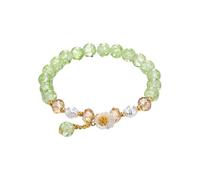 LMMSHA Gold Plated Jade Daisy Crystal Glass Bracelet for Women, Chinese Style Jade Bead Bracelet, Gifts for Family