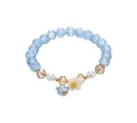 LMMSHA Gold Plated Jade Daisy Crystal Glass Bracelet for Women, Chinese Style Jade Bead Bracelet, Gifts for Family