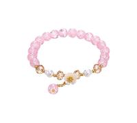 LMMSHA Gold Plated Jade Daisy Crystal Glass Bracelet for Women, Chinese Style Jade Bead Bracelet, Gifts for Family