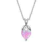 LMMSHA Heart Shape Pink Opal Stone Women Necklace Wedding Jewelry