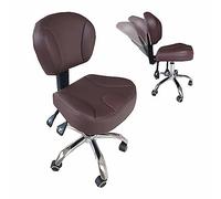 LMMSHA Heavy Duty, Brown Leather Saddle with Back Support, High Rolling Stool Chair for Clinic, Office