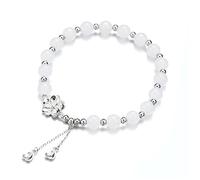 LMMSHA Hetian Jade White Jade Hand String Female Silver Peach Blossom Tassel Bracelet