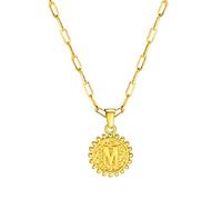 LMMSHA Initial Necklaces Women, Necklace Vintage Stainless Steel Round with Letter A-Z Pendant Cable Jewelry for Birthday Party