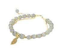 LMMSHA Jade Bracelets Gold Jade Leaf Bracelet for Women, Classic Adjustable Double Layer Bracelet, Lucky Bracelet Leaf Jade Jewelry for Women