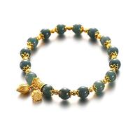 LMMSHA Jade Retro Flowers Hand String Silver Two World Happy Good Luck Bracelet