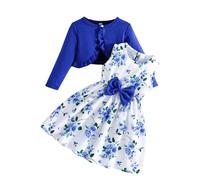 LMMSHA Little with Cardigan Sets 2PCS Girls Floral Dresses Kids Long Sleeve Coat Clothes for 2-12 Years