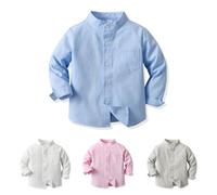 LMMSHA Long Sleeve Top Stand Collar Cotton Little Big Boy's Button Down Shirt Kids Causal Shirts for 2-8 Years