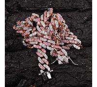 LMMSHA Luxury 9mm Cubic Geometric Cuban Chain Necklaces in Pink and White CZ - Custom Lengths