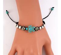 LMMSHA n Turquoise Turtle Bead Bracelet, 2pc Hand Woven Vintage Bracelet with Card, Friendship Couple Bracelets, Turtle Beads Chain Bracelet for Women Men
