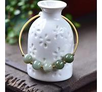 LMMSHA Natural Green Jades Stone Round Beads Bracelet Natural Pearl 14K Gold Filled Wire Bangle Winding Handmade Jewelry for Woman