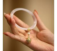 LMMSHA Natural HandCarved Jade and Silver Inlaid Round Bracelet Fashion Lucky Gifts for Men and Women (Gem Color : White, Metal Color : 5860mm)