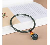 LMMSHA Natural HandCarved Jade Pinstripe Black Cyan Bracelet Fashion Men and Women Lucky Gifts (Metal Color : 5658mm)