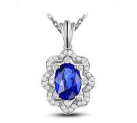 LMMSHA Natural Oval Shape Pendant with 0.5ct Blue Sapphire Necklace for Women Rose