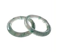 LMMSHA Natural Translucent Color Jade Bangles, Ladies Translucent Color Bottom Floating Green Flower Round Bar, with Jewelry Box