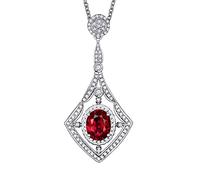 LMMSHA Necklace, Daughter White Red Necklaces Rhombic Shapw with Oval Ruby Diamond 0.4ct