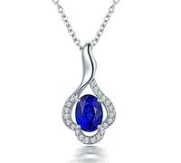 LMMSHA Necklace Oval Shape Sapphire with 0.1ct Diamond Women Necklaces for Weddings