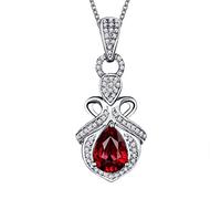 LMMSHA Necklace, Promise Girlfriend White Pear Shape Red Necklaces Teardrop with Ruby Diamond 0.2ct for Wife Friend