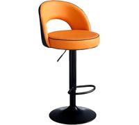 LMMSHA PU Leather Adjustable Swivel Bar Stool 2er Set Kitchen Stools with Backs Black Silver Metal Dining Island Chair(Orange,62-82cmBlack Legs)