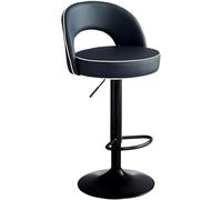 LMMSHA PU Leather Adjustable Swivel Bar Stool 2er Set Kitchen Stools with Backs Black Silver Metal Dining Island Chair(Black,62-82cmBlack Legs)