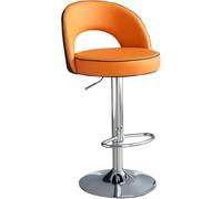 LMMSHA PU Leather Adjustable Swivel Bar Stool 2er Set Kitchen Stools with Backs Black Silver Metal Dining Island Chair(Orange,62-82cmSilver Legs)