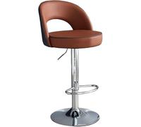 LMMSHA PU Leather Adjustable Swivel Bar Stool 2er Set Kitchen Stools with Backs Black Silver Metal Dining Island Chair(Brown,62-82cmSilver Legs)
