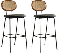 LMMSHA Rattan Bar Stools Set of 2 Counter Height with Back and Metal Legs Upholstered Faux Leather Bar-stools for(Brown Velvet,60cm/23.6inch)